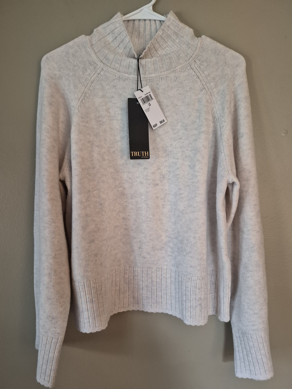 Truth by Republic Knit Mock Neck Sweater Pink & White Large